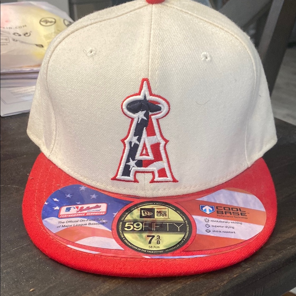 New Era Angels fitted Red and White Flat Brim Hat